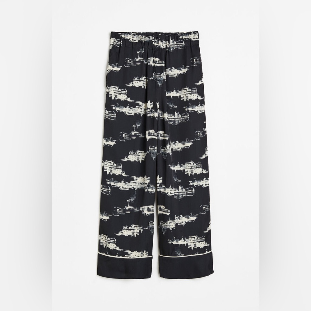 H&M EUC Abstract Print Satin Pajama Pants Size 4 Elastic Waist Relaxed Fit - Picture 2 of 5
